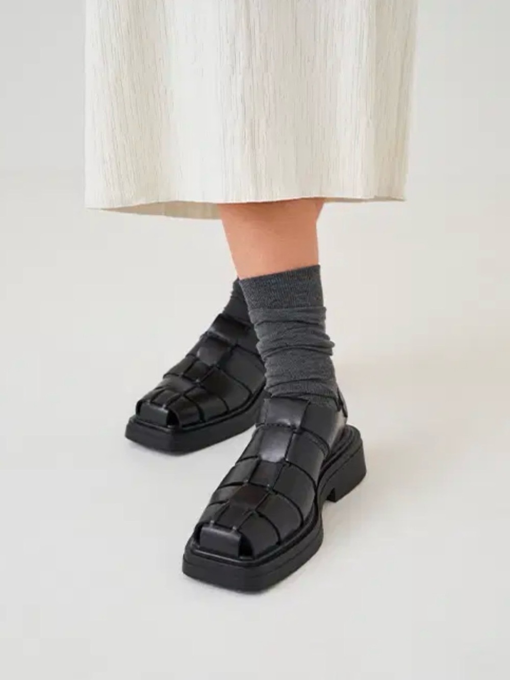 Vagabond Eyra Fisherman Sandals Black Leather Square Toe Chunky Women's Size 6